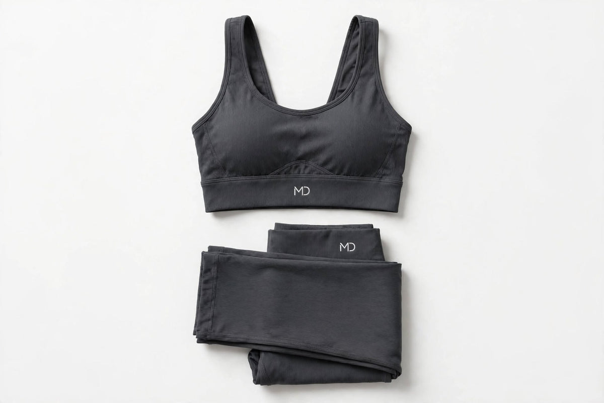 MD Brothers Women's 2-Piece Gym Set - Seamless Sports Bra & High-Waist Leggings - Black